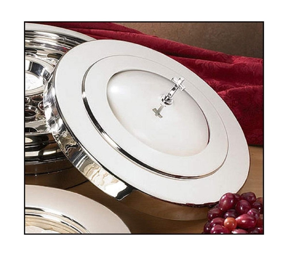 Stackable Communion Tray with Center Bread Plate & Tray Cover - Stainless Ste...