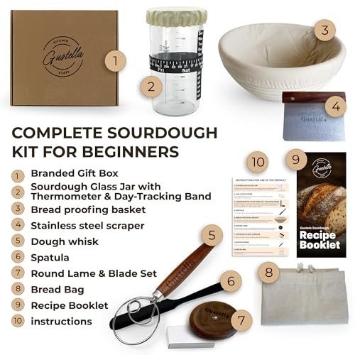 Sourdough Starter Kit for Beginners - Complete Bread Baking Set with Basket, Jar