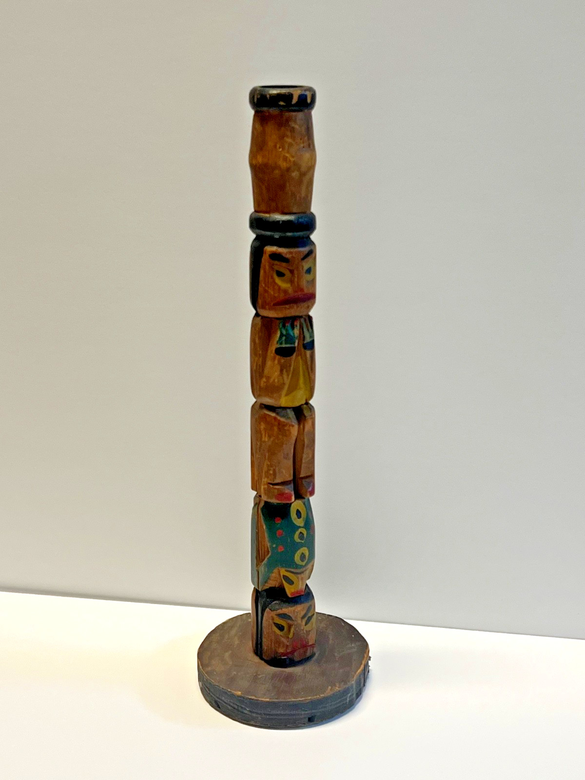 Fine Old Northwest Coast Salish or Nu-Chah-Nulth Indian Totem Candlestick; 1890s