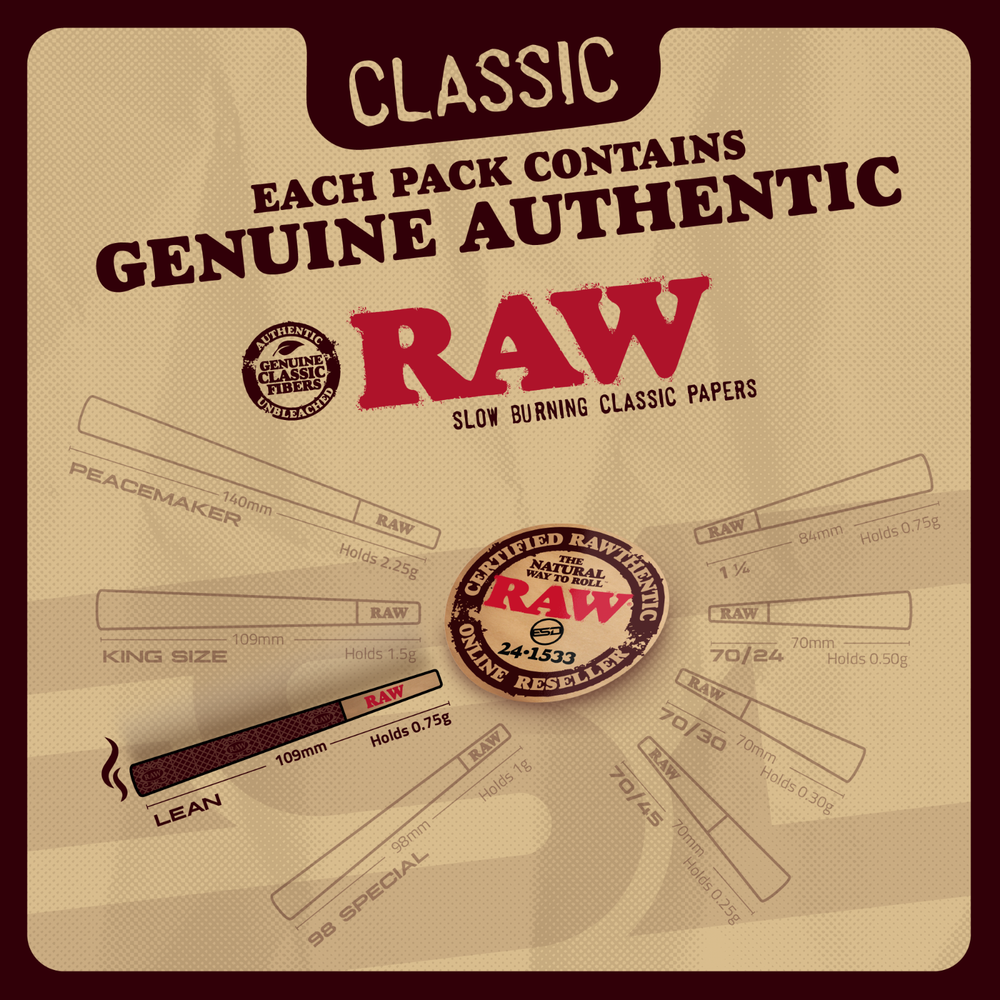 RAW Lean Cones | 100 Pack | Pre-Rolled Rolling Paper with Tips