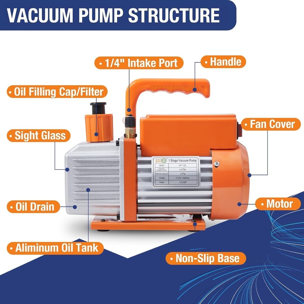 Durable AC Vacuum Pump Set for Efficient Refrigerant Handling and Installation