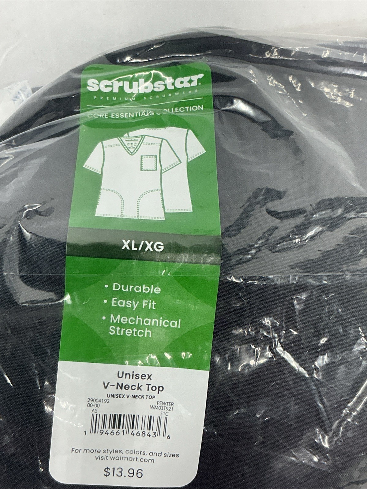 NWT Scrubstar Core Essentials Dark Grey Unisex V-Neck Scrub Top XL