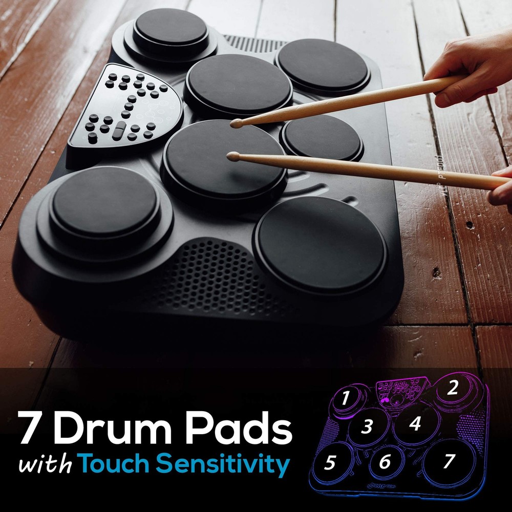 Pyle Electronic Tabletop Digital Drum Set, Compact Portable Drum Pad Kit w/ 8