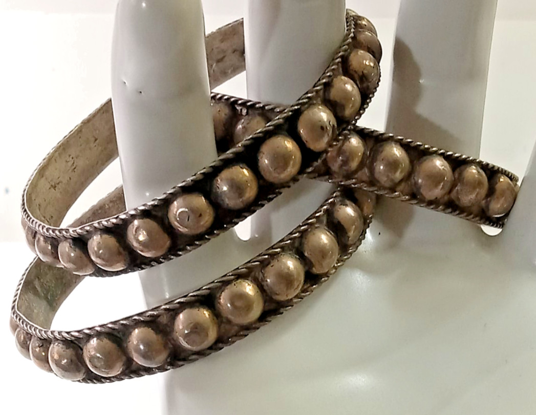 *LOT 3 ANTIQUE VINTAGE STERLING SILVER DOME BANGLE BRACELETS HANDMADE MEXICO 57g