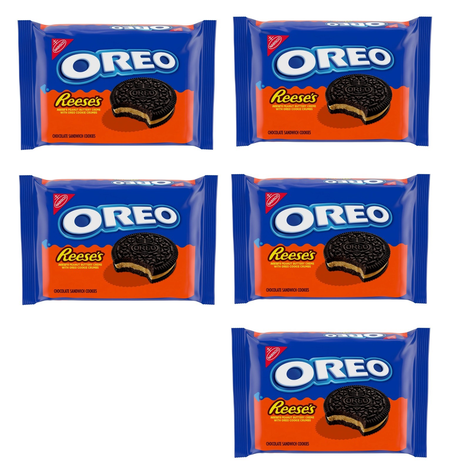 5 Pack OREO REESE'S Peanut Butter Creme Chocolate Sandwich Cookies 12.35 oz Each