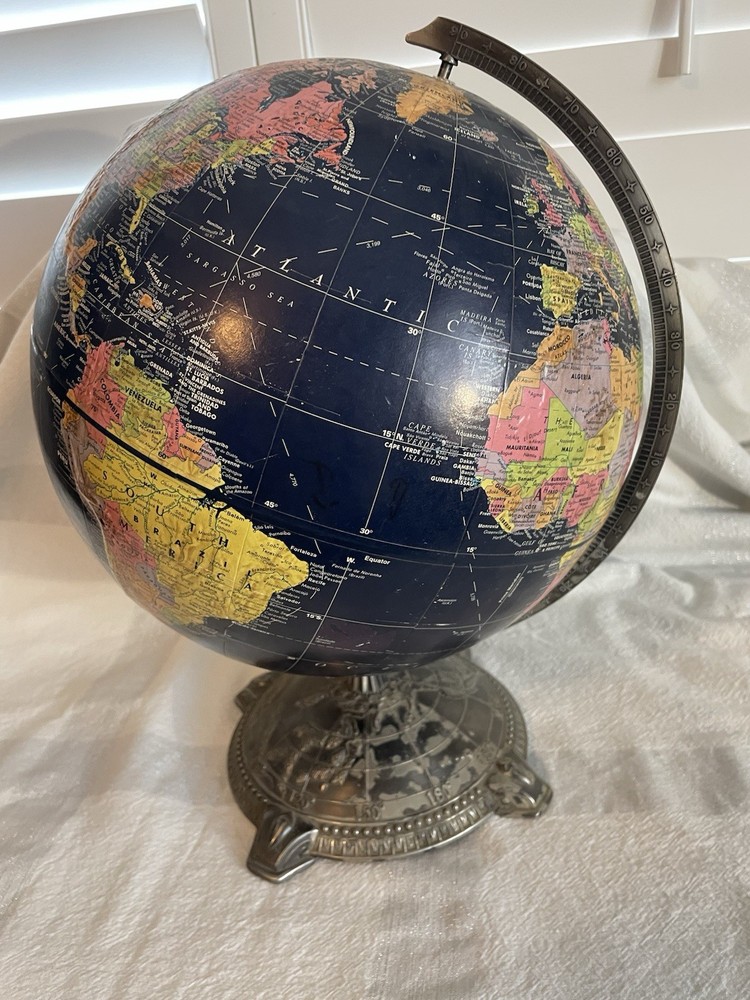 Replogle Globemaster 12” Diameter World Globe Embossed Metal Base Dark Blue