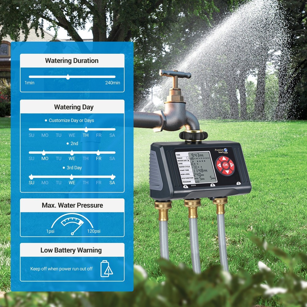 DEWENWILS Sprinkler Timer 3 Zone Water Timers for Hoses Programmable Hose Timer