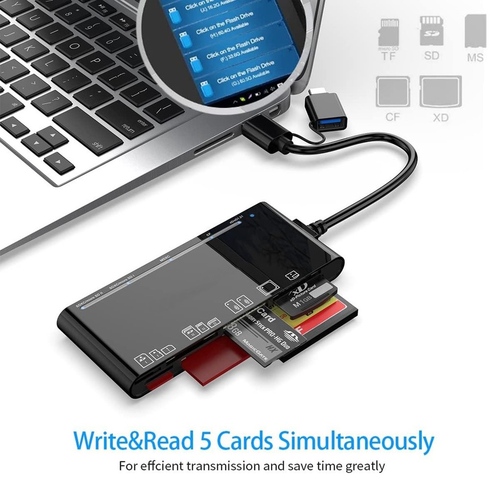 7in1 Memory Card Reader USB 3.0 & USB C Adapter Hub for SD CF TF Micro SD XD MS