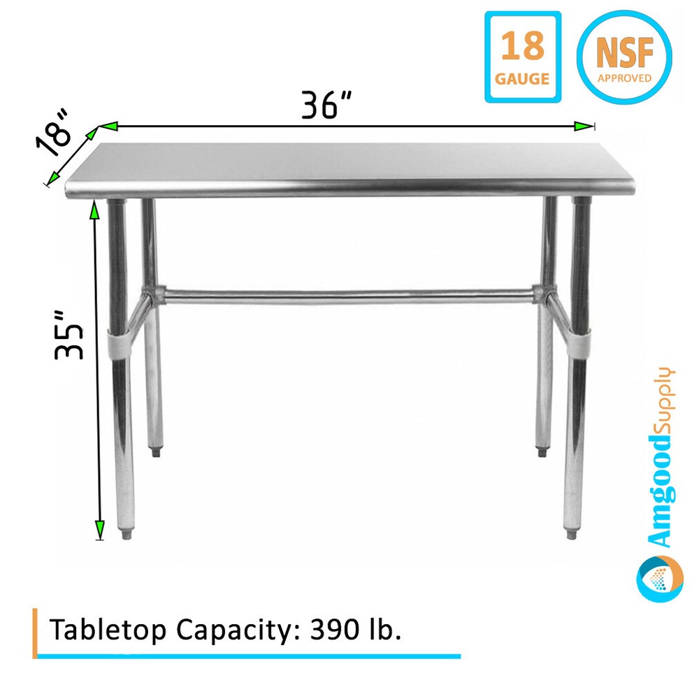 18" X 36" Stainless Steel Open Base Table | NSF Prep Metal Work Table