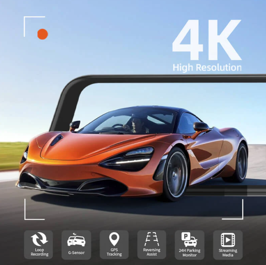 WOLFBOX 4K 12" Dash Cam Mirror GPS Car Rear View Backup Dual Camera Night Vision