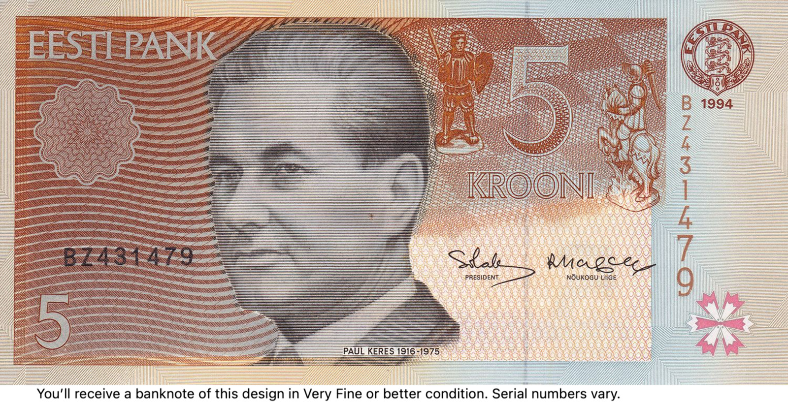 Estonia P-76 5 krooni 1994 VF (Very Fine) or better | Tragic Chessmaster