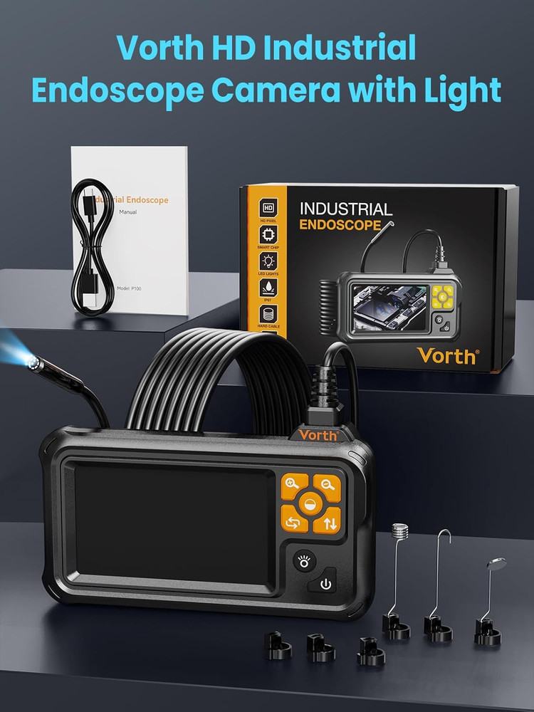 Endoscope Camera with Light, 4.3" IPS Screen 1080P Borescope with 8 LED Lights,