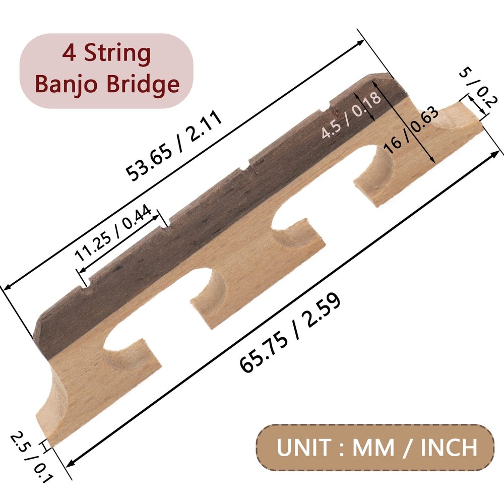 Cheerock 4-String Banjo Bridge, Ebony Maple Bridge 4 string, natural