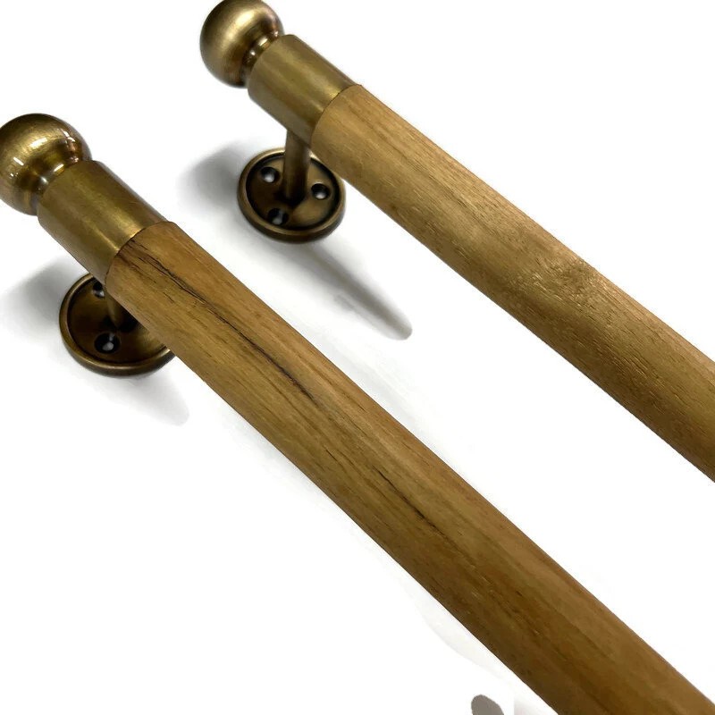 2 large wood DOOR handles pull solid brass GRABS 16" inch 40 cm face fix