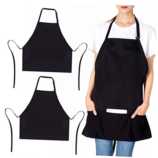 Jubatus 2 Pack 3 Pockets Adjustable Bib Apron Chef Kitchen Polyester Black