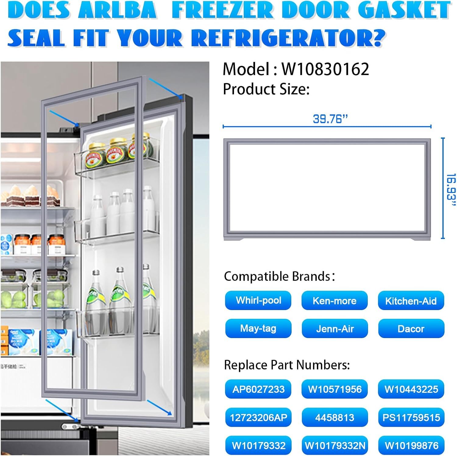 2 Pack New W10830162 Refrigerator Door Gasket Fit Whirlpool Kenmore Door Gasket