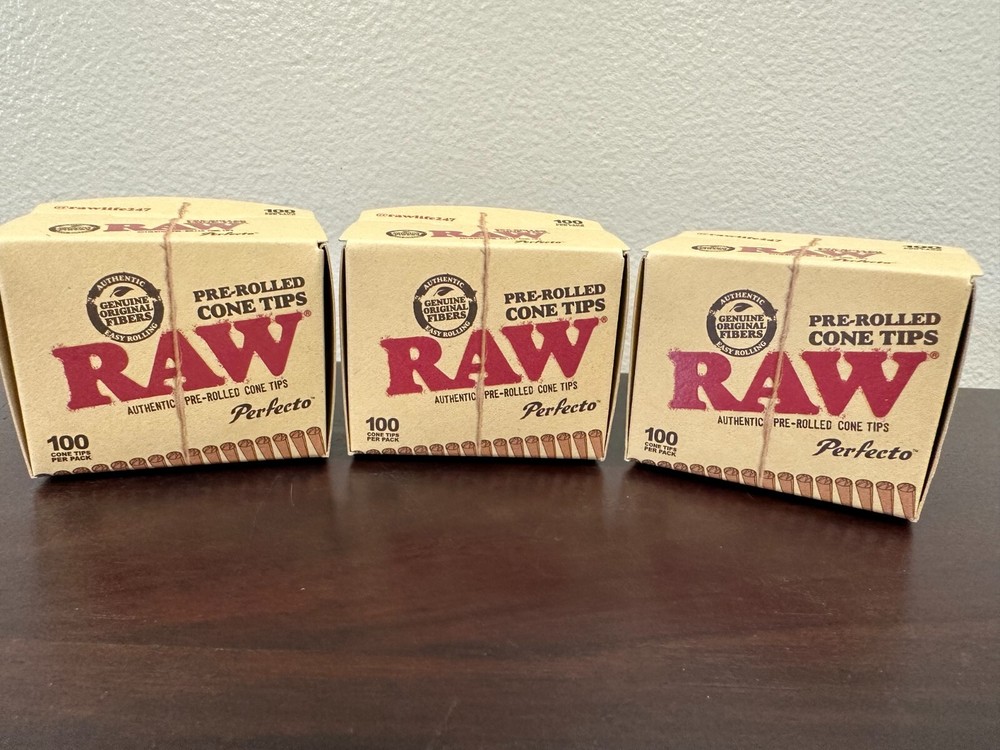RAW PRE-ROLLED PERFECTO CONE TIPS - 100 COUNT (3 Boxes 300 Total)