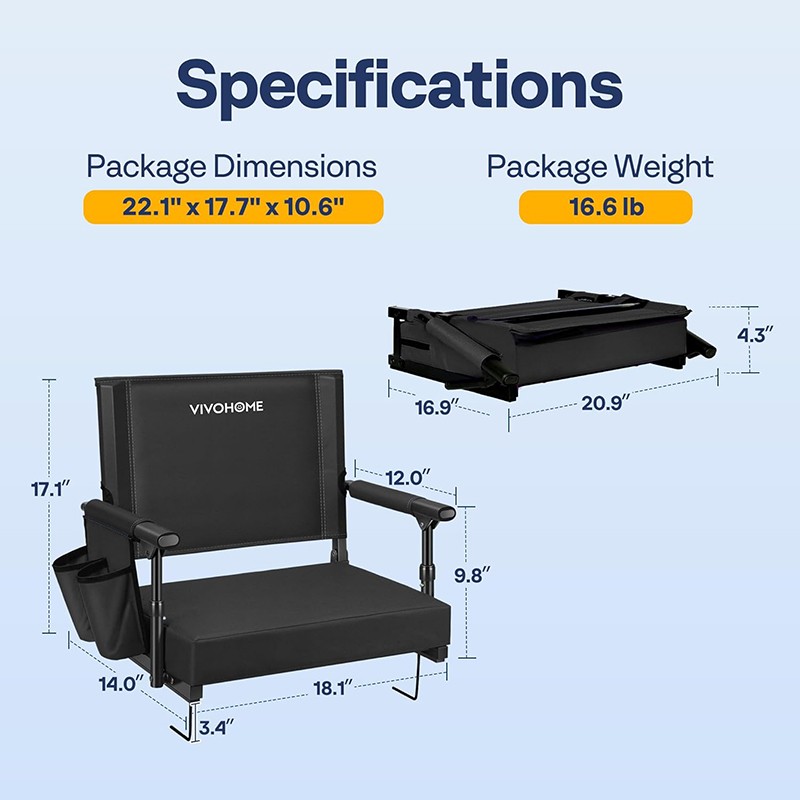 2 Pack Portable Stadium Seat Bleacher Chair Padded & Cup Holder Shoulder Strap