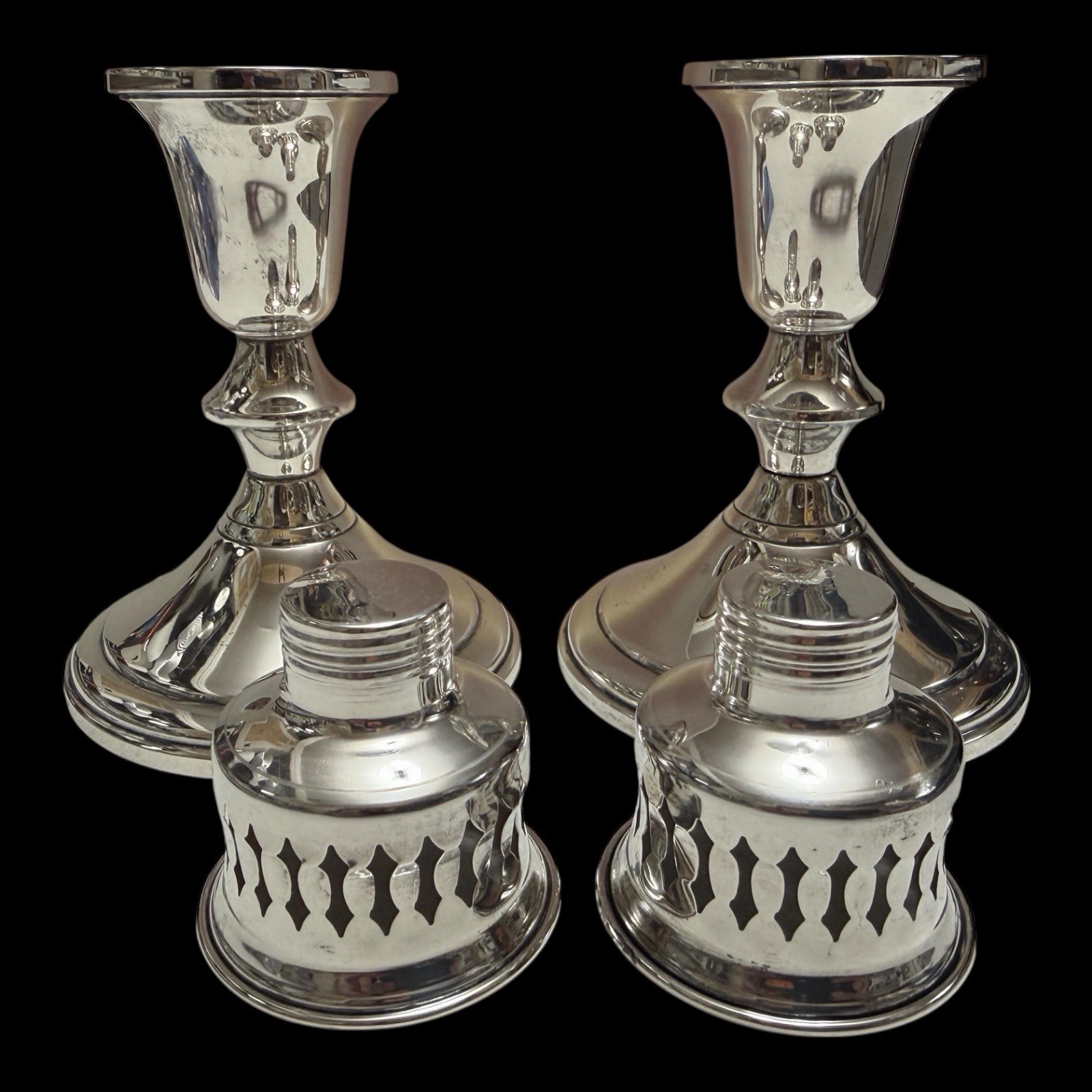 2 Towle #734 Silver Weighted Candle Holders with Sterling Filigree Adapters #51