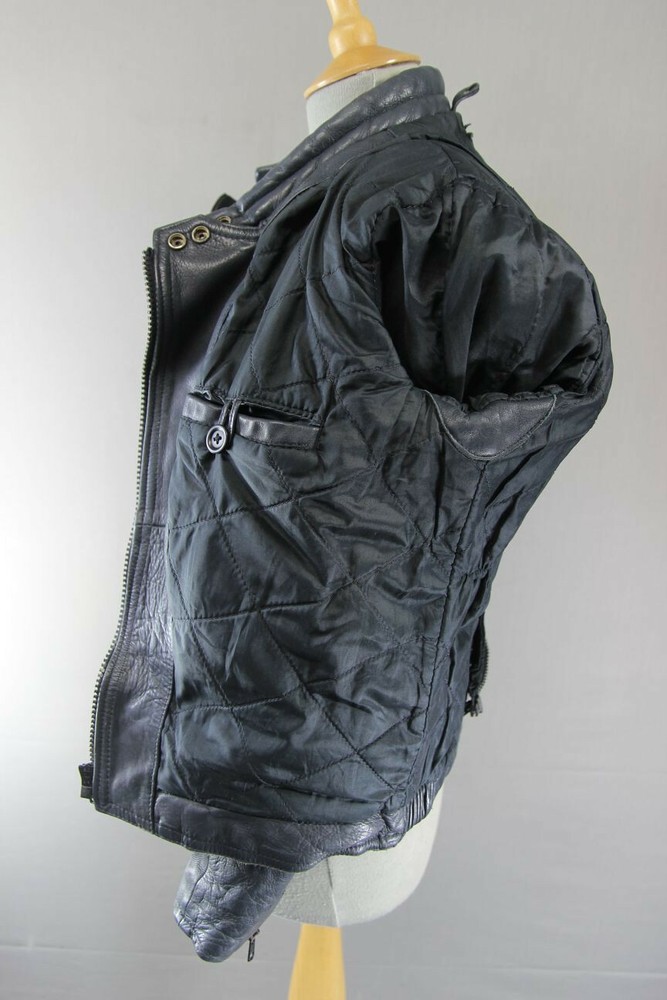 CLASSIC DARK BLUE LEATHER BIKER JACKET SIZE 12