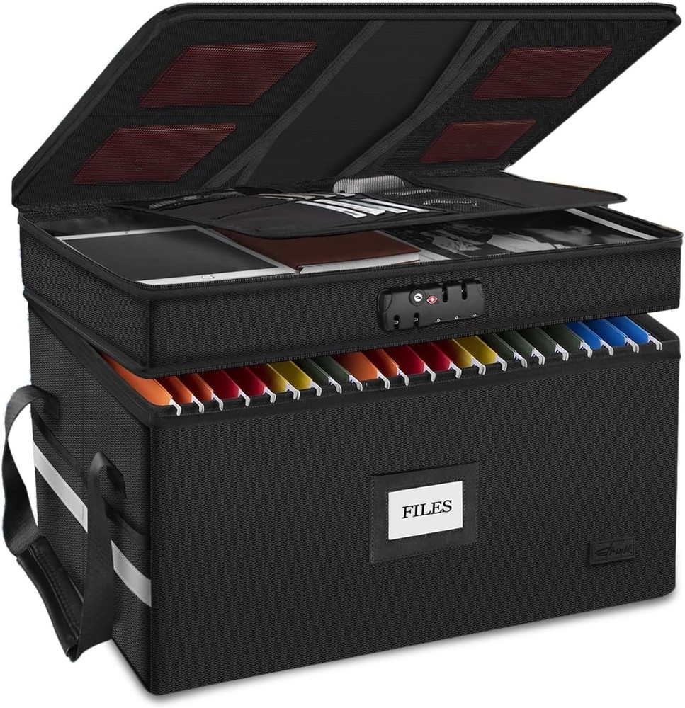 ETRONIK Large Fireproof Document Box Lock 2-Layer File Organizer #R013