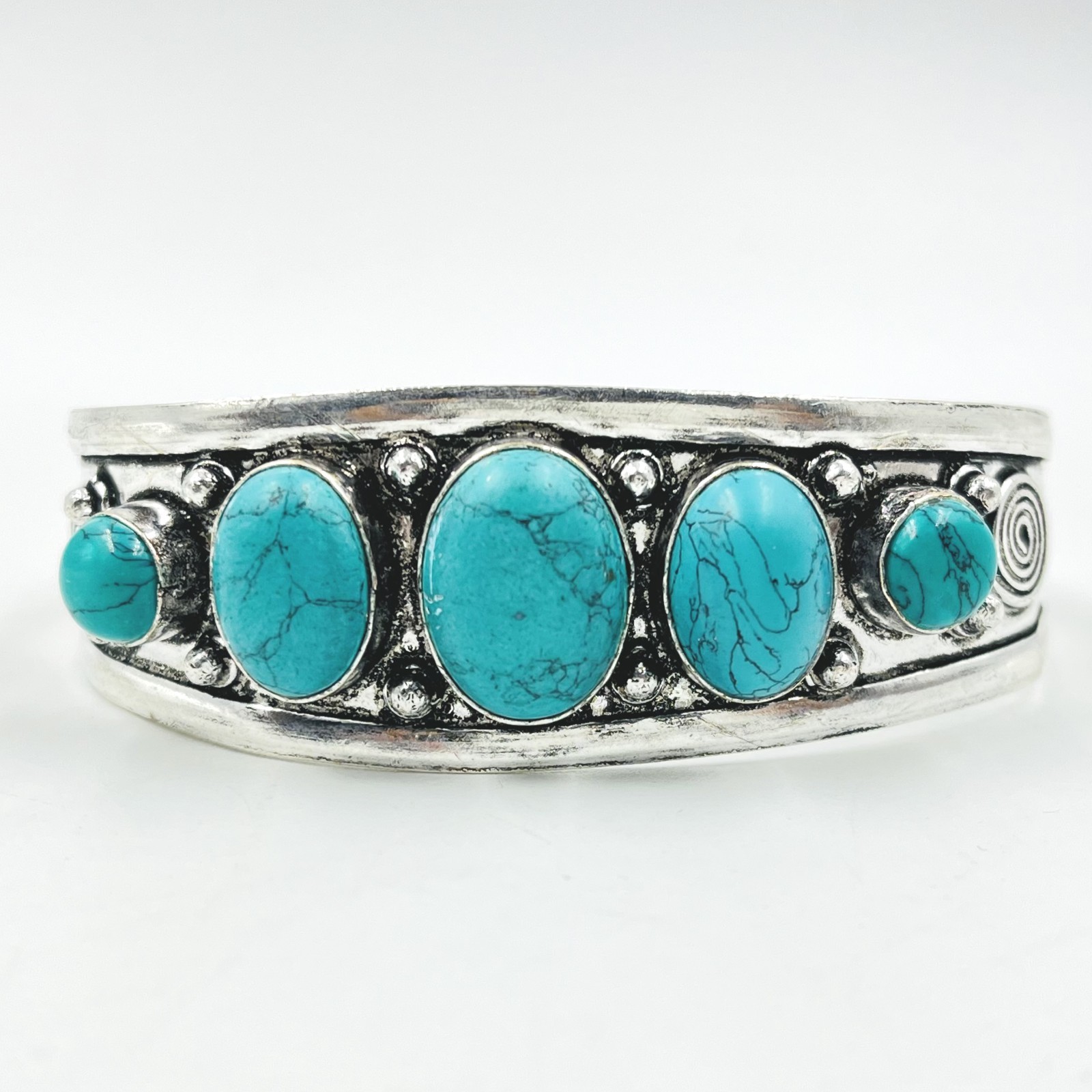925 Sterling Silver 5 Oval Turquoise Gemstone Jewelry Handmade Cuff Bracelet
