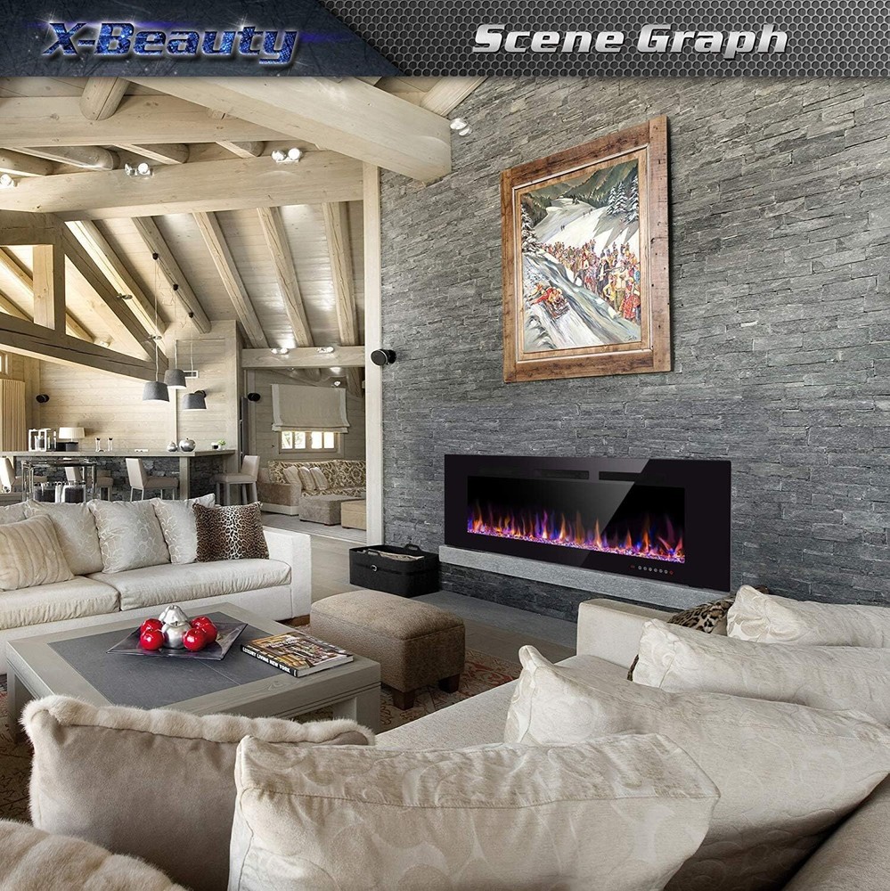 68" Electric Fireplace with Timer/Multicolor Flames/Touch Screen/Remote Control