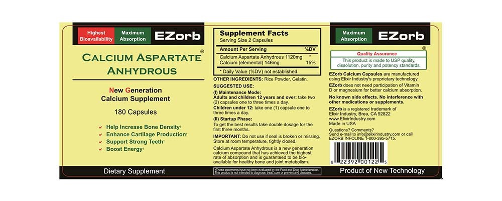 Ezorb Calcium Capsules for Bone Joint and Muscle Health - 180 Count