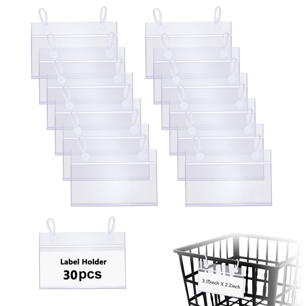 30 Pcs Wire Shelf Label Holders Plastic Basket Label Holders with Inserts Cle...