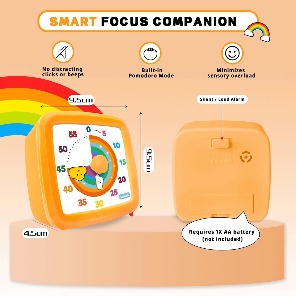 Visual Timer for Kids 60 Minute, Rainbow Countdown Clock with Silent Operation