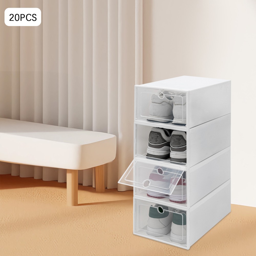 20 Pcs Shoe Box Clear Plastic Stackable Shoe Storage Foldable Shoe Containers