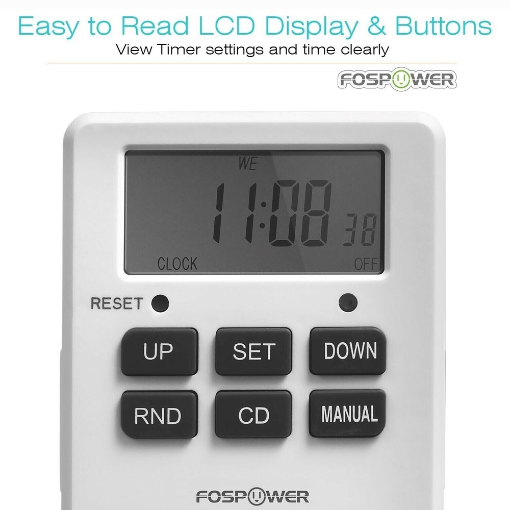 Digital Electric Programmable Dual Outlet Plug Kitchen Clock Timer Switch 7Day