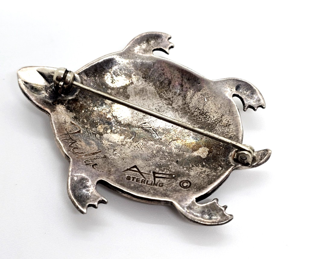 Anne Farella Vintage Sterling Silver Turtle Brooch VHTF Signed