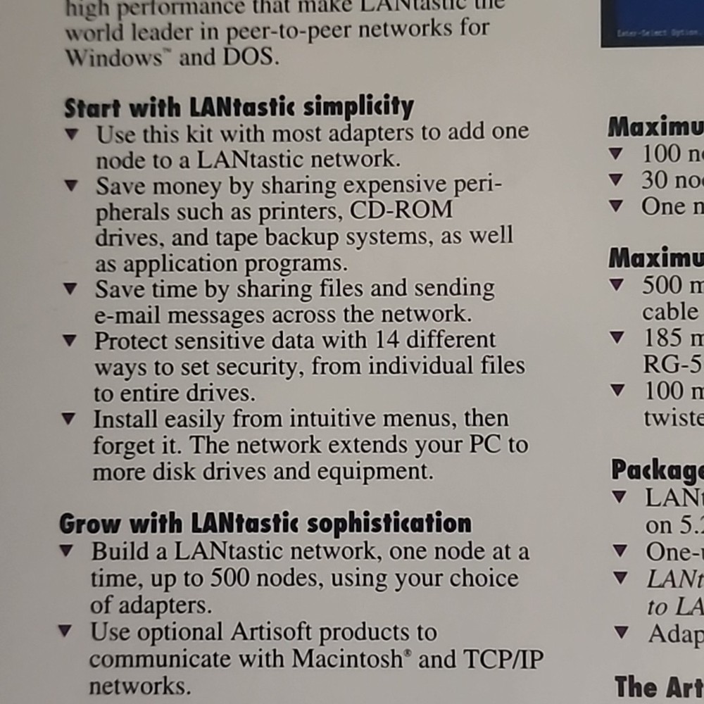 Artisoft LANtastic 5.0 AI Network Single Node Operating System Software Kit