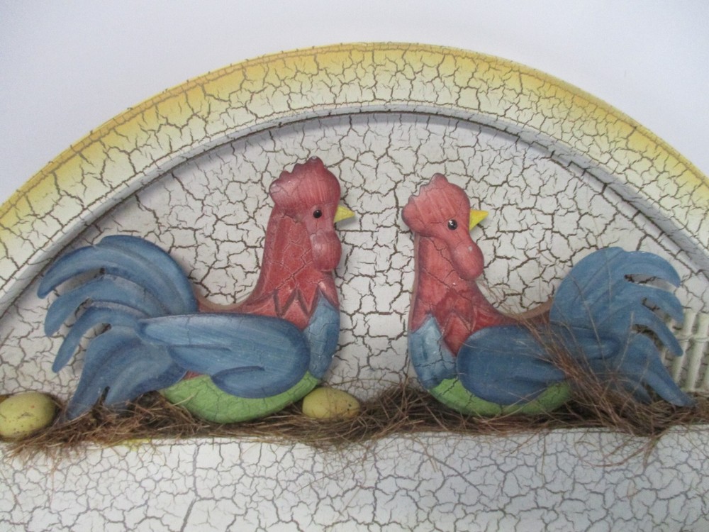 Wood Rooster Design Coat Rack with 3 Hooks