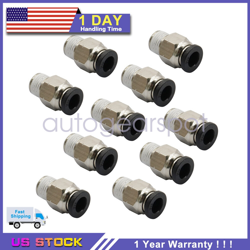 1/4" OD Tube X 1/8" NPT Pneumatic Fitting, Push to Connect Air Fitting (Qty 10)