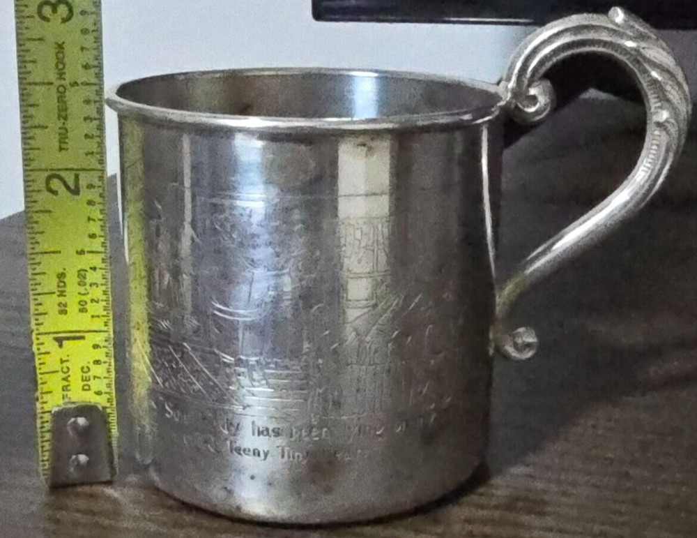 Antique W M. A Rogers (S.P Copper) Lead MTS 923 Cup w/ Etching