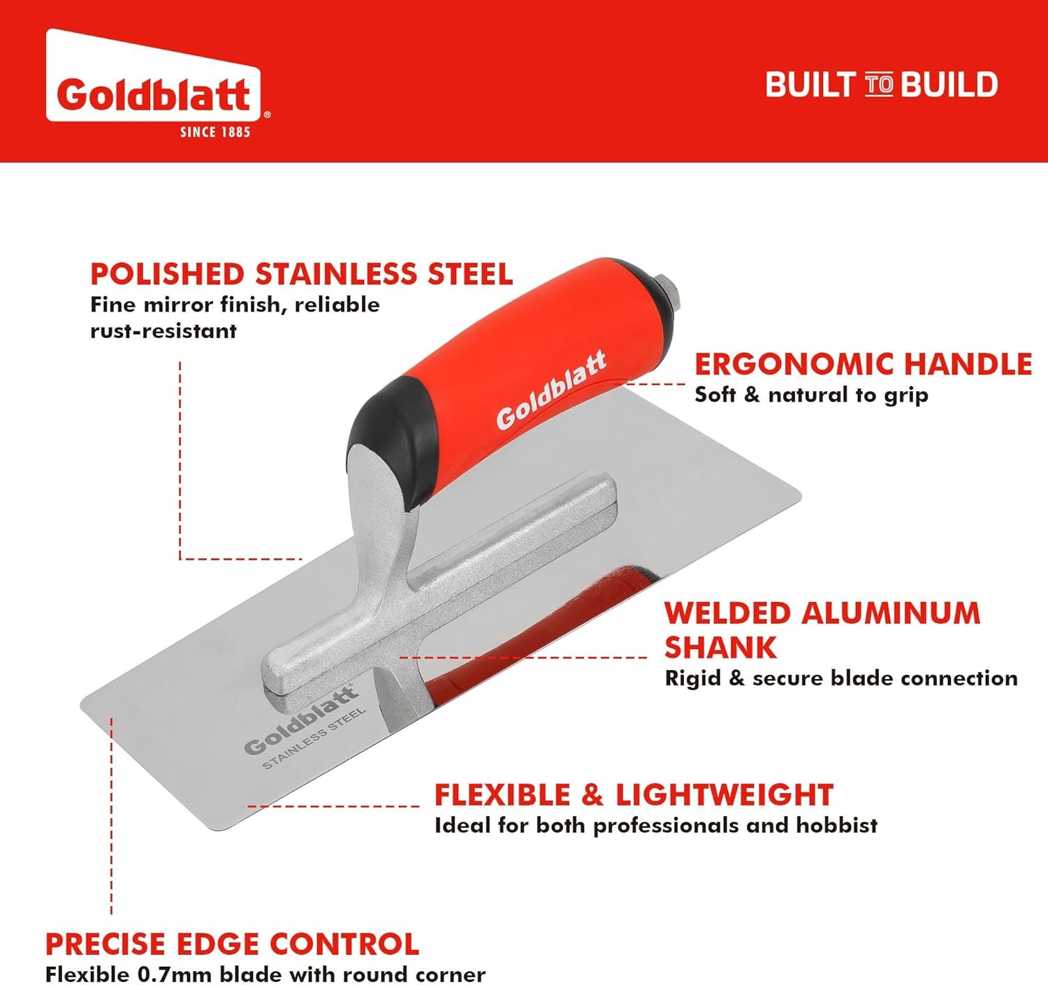 Goldblatt 3PIECE Venetian Plaster Finishing Trowel Set Drywall & Concrete Trowel
