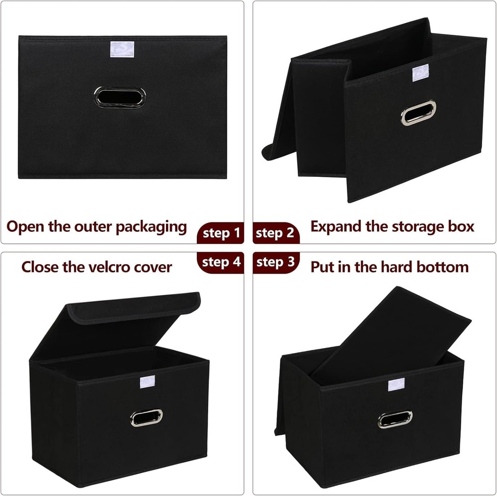 Fabric Storage Cube Bins Foldable Organizer Container Collapsible (Black, 3 Pcs)