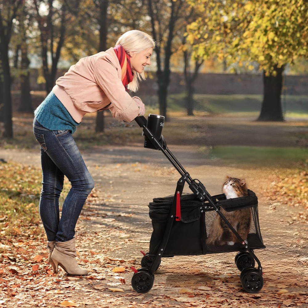 Foldable Pet Stroller for Small/Medium Pets up to 22 lbs - Lightweight 4-Whee...