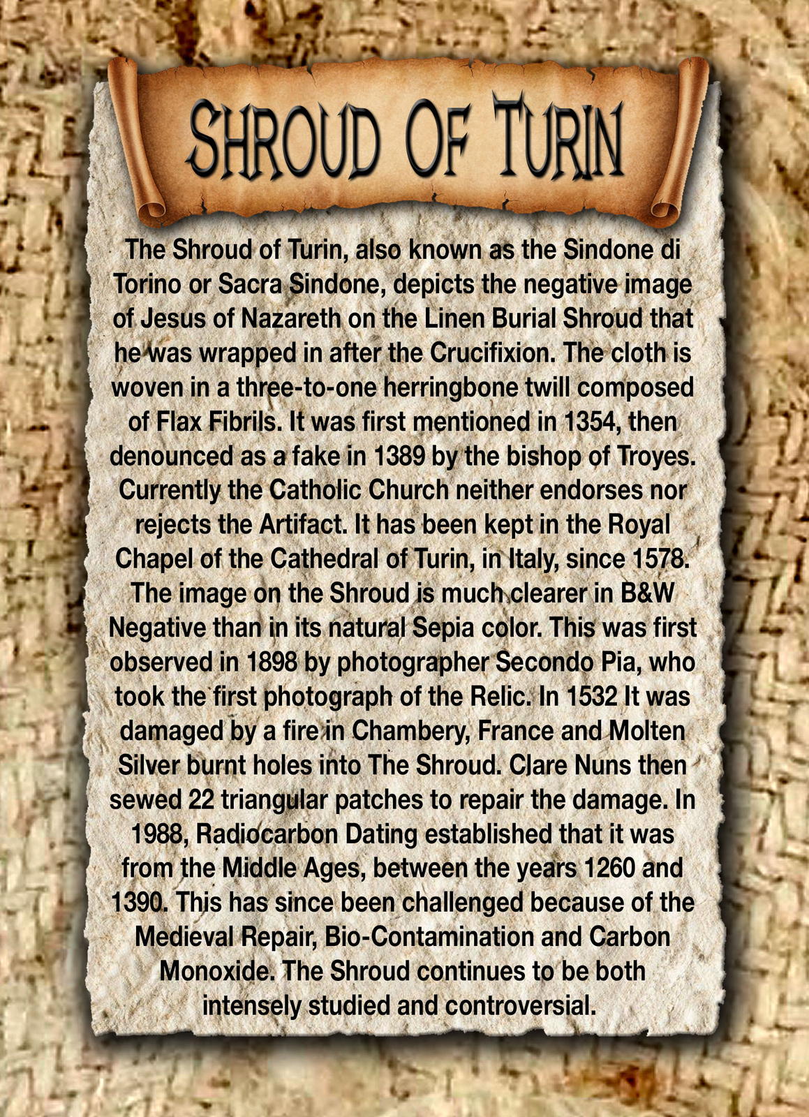 Shroud of Turin full-size body negative on linen cloth