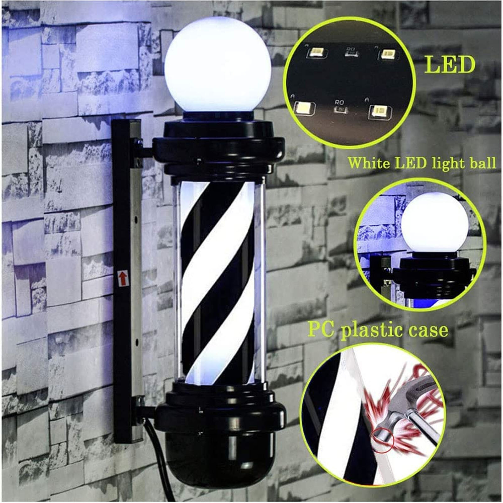 Outdoor Barber Pole Light Hair Salon Open Sign Barber Shop Rotating LED Stripes