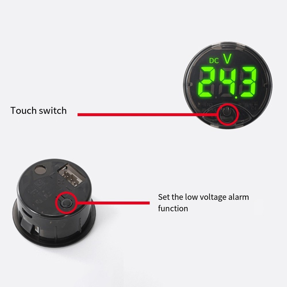 Round Digital Voltmeter with LED Display and Touch Operation for Batteries