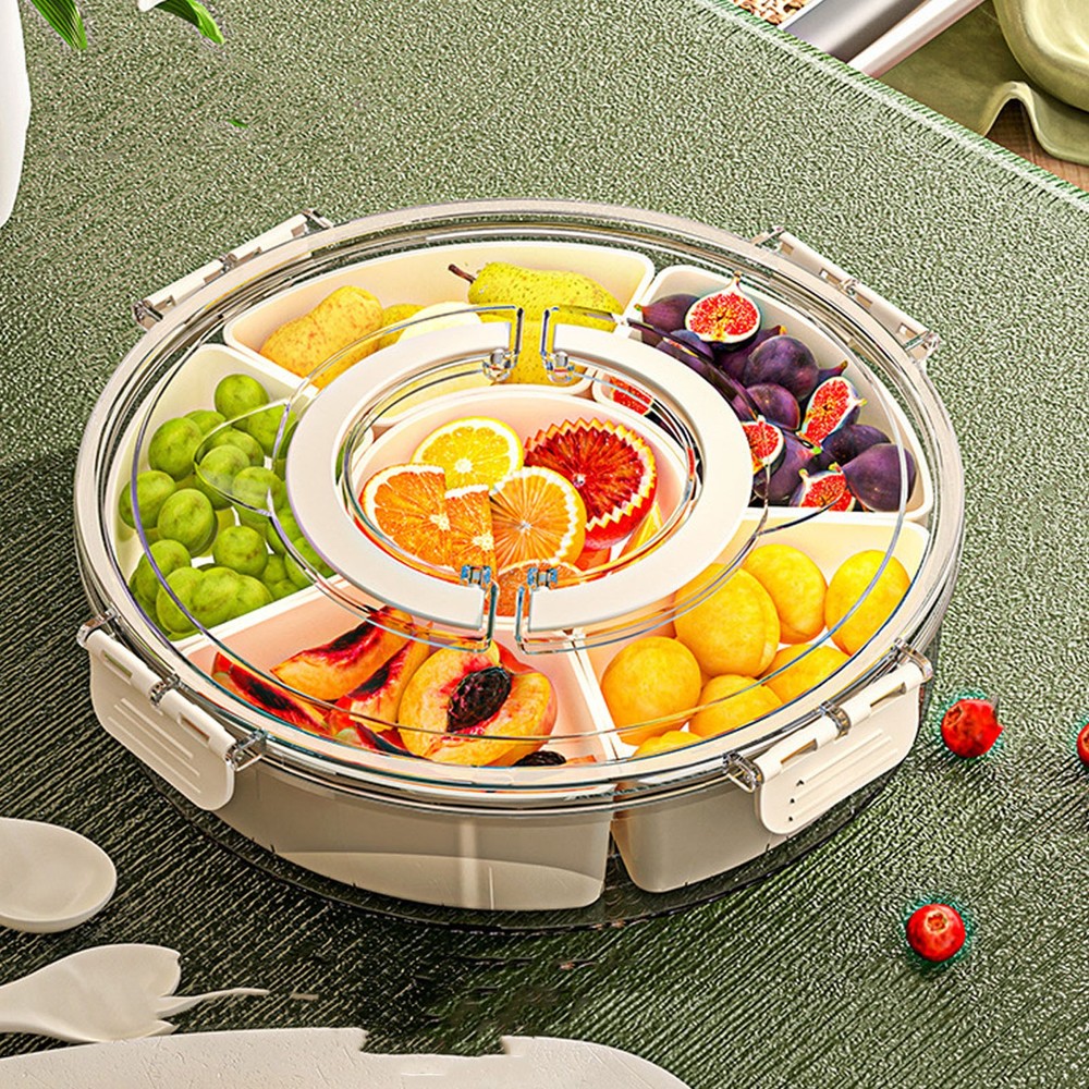 6 Compartment Compact Rotating Snack Tray Storage Container 360° Rotatable