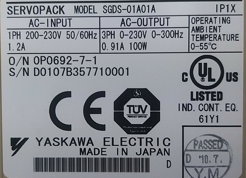 YASKAWA SGDS-01A01A SERVO Driver, USED