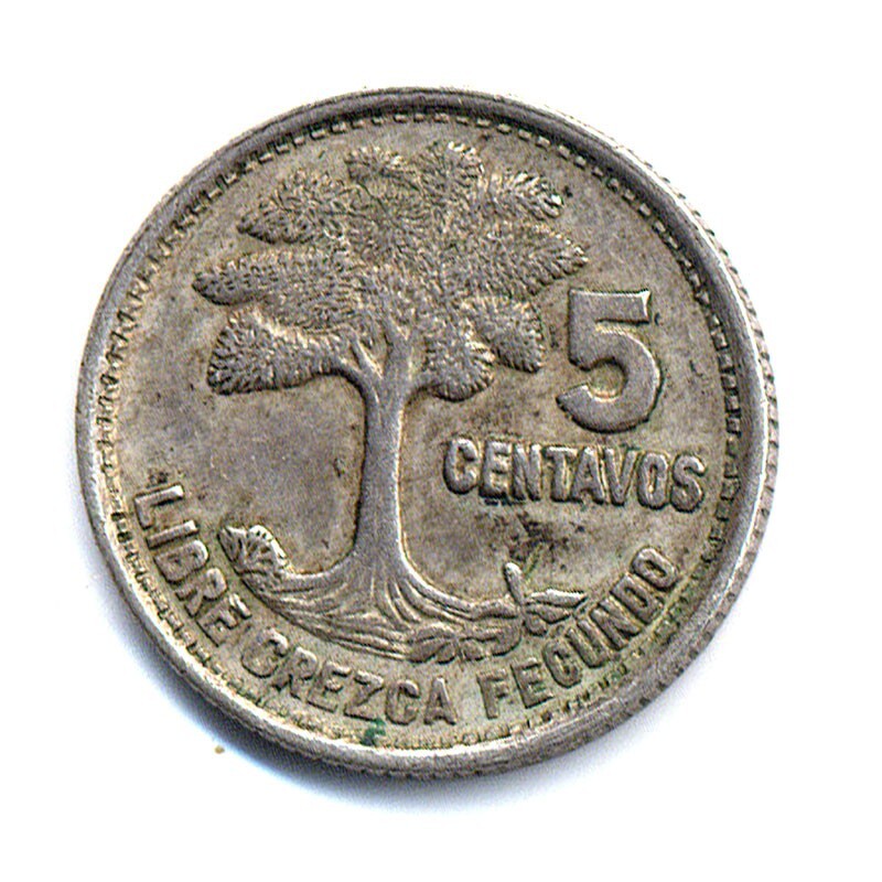 1956 5 Centavos Silver Guatemala