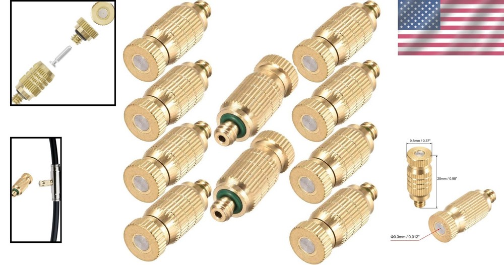 High Efficiency Brass Misting Nozzle - 10 Pack for Landscaping & Cooling