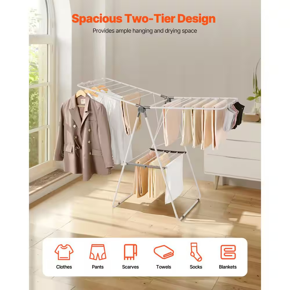 Clothes Drying Rack Foldable Laundry Drying Rack 2 Tier Adjustable Steel Rack