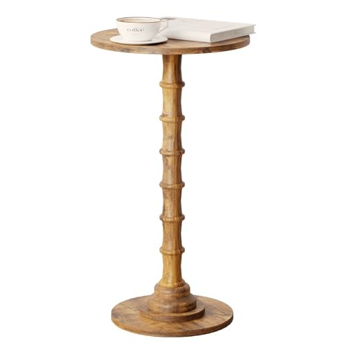 Round Side Table, Modern Drink Table for Small Spaces, Small End Rustic Brown