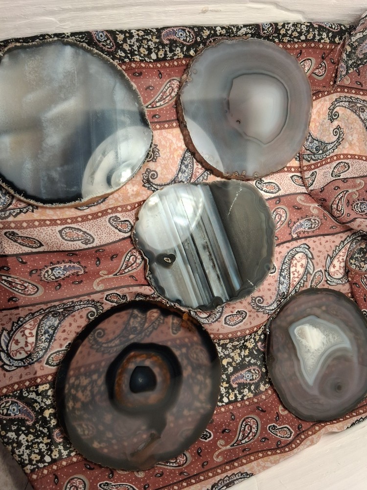 set of 5 black agate slabs
